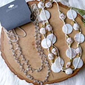 AVENUE Silver Chain Bead Crystal Layered Gold Shell Glass NECKLACE Chunky Lot